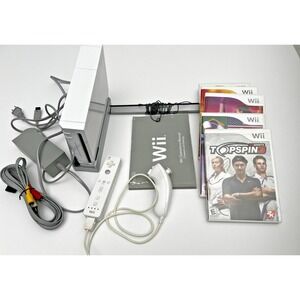 Nintendo Wii Video Game System RVL-001 Console Bundle Tested Retro + 5 Wii Games